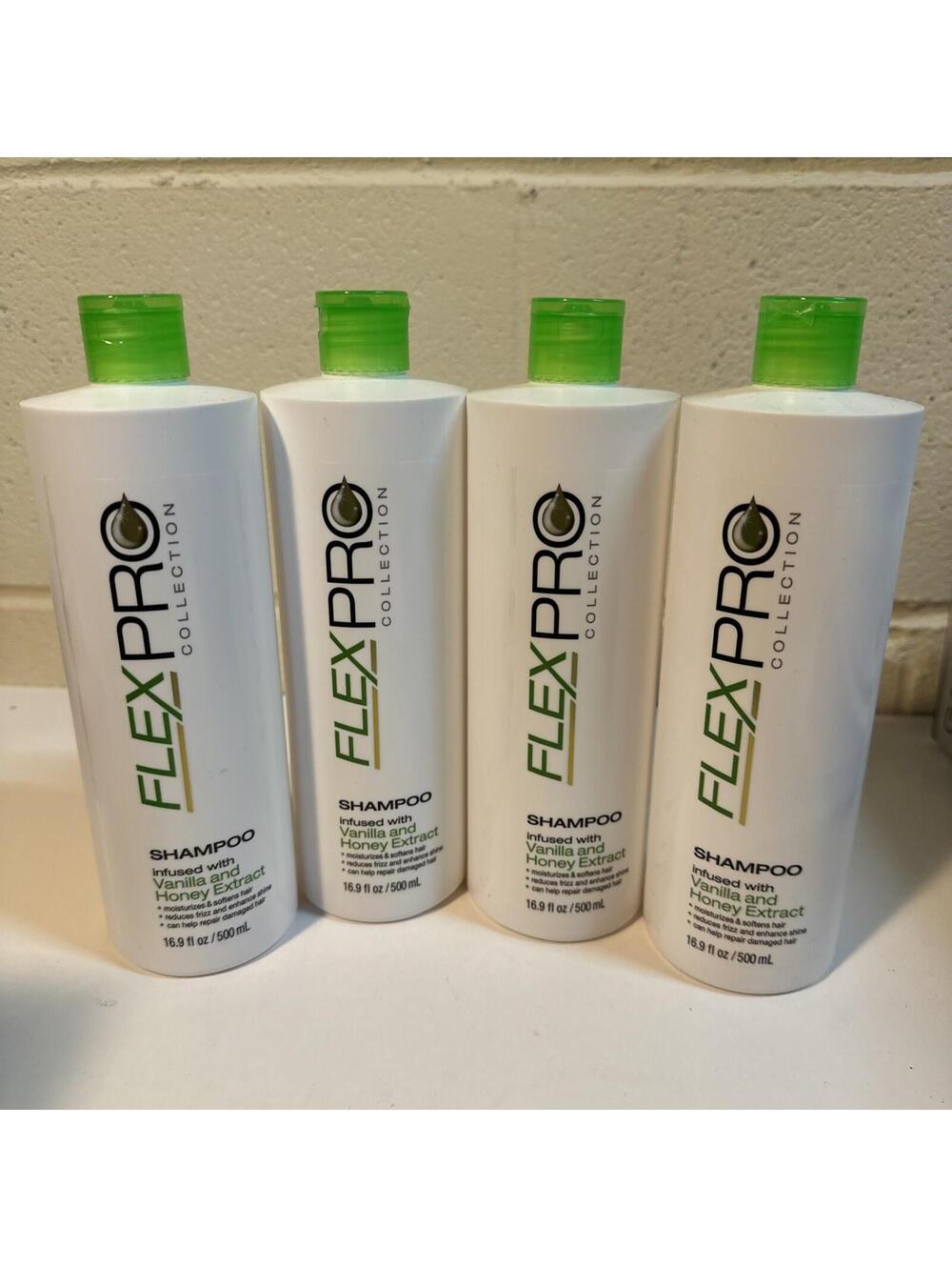 4 pk Flex Pro Shampoo Moisturizes & Softens Vanilla & Honey Extract 16.9 Oz ea